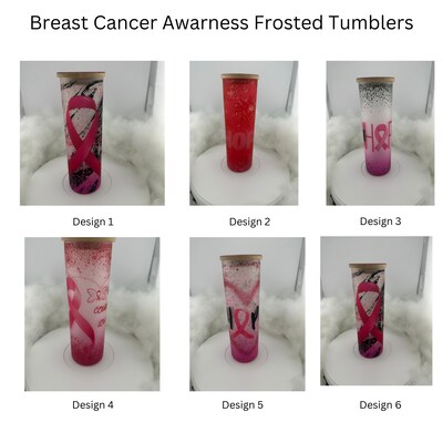Breast Cancer Awareness Frosted Tall Skinny 20 oz with Rhinestoned(pink) Bamboo Lid - image1
